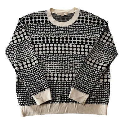 Suéter tejido Loft para mujer talla XL azul lunares y corazones blanco ribete manga larga Foto 1 de 4