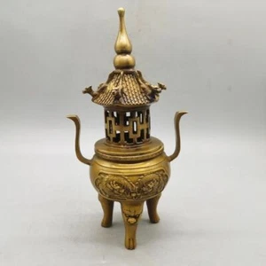 Antiguo edificio estatua de bronce cobre dragón de la suerte incensarios quemadores de incienso sello - Imagen 1 de 9