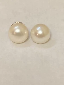 14K White Gold Cultured Pearl Earrings 12mm - Picture 1 of 5