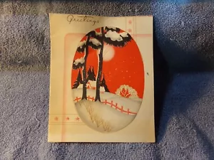 Cartolina di Natale vintage anni '40 Roy Craft Canada stampa a blocchi scena neve - Foto 1 di 3