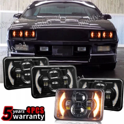 4PCS Fit 1982-1992 Chevrolet Camaro Z28 4x6" LED Headlights Halo DRL Hi-Lo Beam - Image 1 of 4