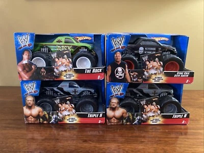 4 风火轮怪物卡车 WWE 摇滚石 冷史蒂夫·奥斯汀 HH + POSTER 玩具狩猎 — 第 1/4 张图片