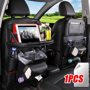 Black PU Leather Car Seat Back Organiser Storage Bag Phone Holder Pockets - Picture 1 of 6
