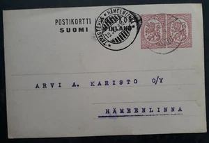 RARE 1919 Finland 10+10P Stamped Postcard cancelled Hameenlinna - Picture 1 of 2