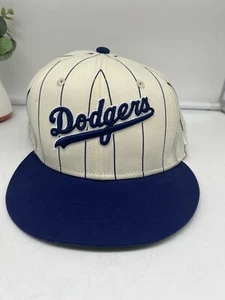 NEW ERA 59 FIFTY LA DODGERS BIRDCAGE STRIPE BEIGE BLUE FITTED HAT SZ 7 1/2 - Picture 1 of 7