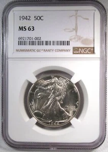 1942 Walking Liberty Half Dollar NGC MS63 AQ742 - Picture 1 of 4