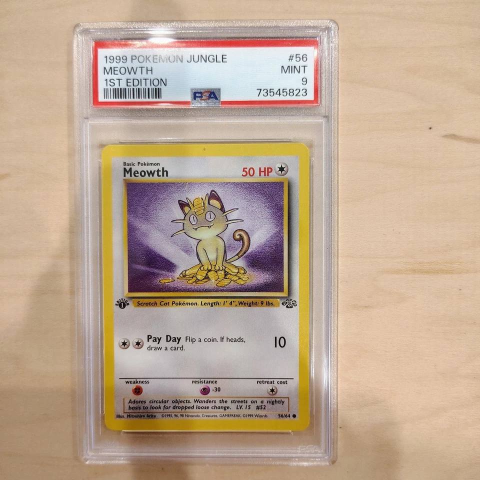 1999 Pokémon Jungle Meowth 1st Edition #56/64 PSA 9 MINT WotC Vintage Card - Image 1 of 1