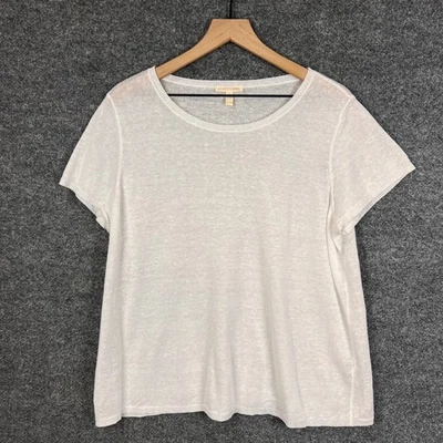 Camiseta de Manga Corta de Lino Blanco Eileen Fisher para Mujer XL Top Foto 1 de 4