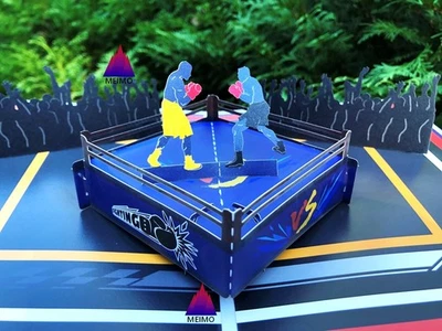 Tarjeta de felicitación emergente 3D boxeo artes marciales MMA anillo de lucha amigos de la familia Foto 1 de 4