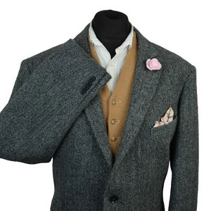 Harris Tweed Tailored Country Navy Herringbone Blazer Jacket 48R #50 PRISTINE - Picture 1 of 6