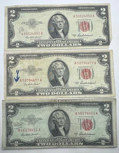 1953 A x 3 Red Seal $2 Two Dollar Bill - 2 Dollar Cull Notes - Banknote - Picture 1 of 2
