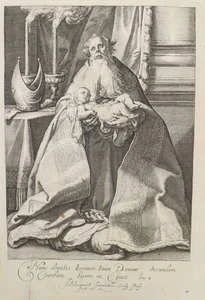 Radierung Bulino Etching Crispijn Van de Passe de Oude SIMEONE CON JESU - Bild 1 von 4