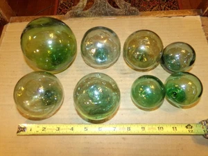 8 Japanese Glass Fishing Glass Net Floats 2 1/4" to 4" Diameter - Picture 1 of 2