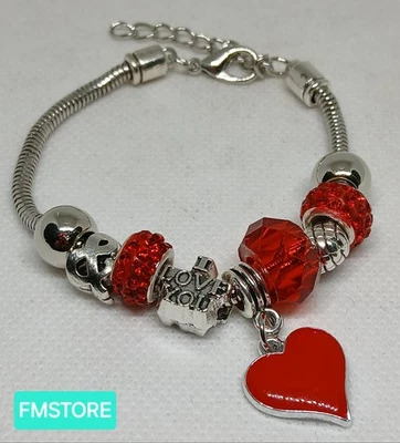 Bracciale donna Gioiello color argento con charm ciondoli love cuore Fahion C2 - Immagine 1 di 4