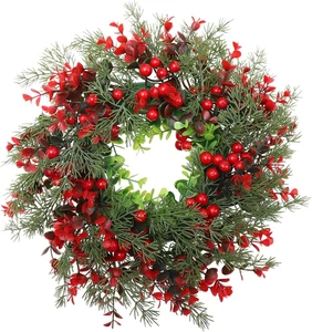 Künstlicher Weihnachtskranz mit Beeren für Tür und Wanddekoration - Bild 1 von 9
