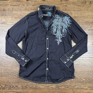 Roar Shirt Mens XL Black Blue Embroidered Cross Affliction Style Western Rock - Picture 1 of 8
