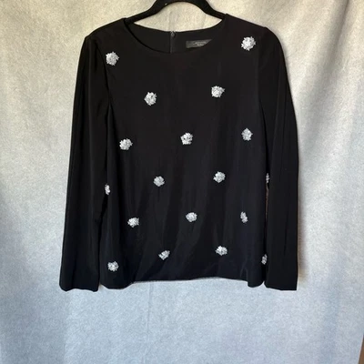 MaxMara WEEKEND Long Sleeve Top Womens Black Embellished Jewel Floral Sequins - Image 1 of 4
