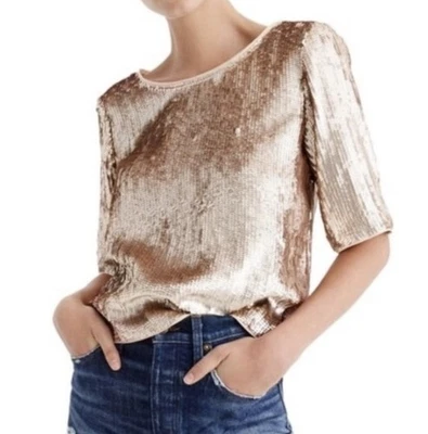 Blusa corta J.Crew para mujer talla 0 (36,5 pulgadas: pecho) lentejuelas doradas rosa nueva con etiquetas Foto 1 de 4