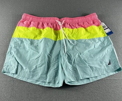 Bañador Nautica para Hombres 2XL Azul Verde Rendimiento Bloques de Color Forrado a Rayas Nuevo Foto 1 de 4