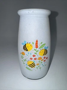 5 1/2" Milk Jug Shaped Glass Vase Floral Wheelbarrow Bumblebee - Picture 1 of 8