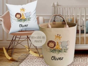 Tubo de almacenamiento GRANDE personalizado para niños, cesta de juguetes con impresión de safari, artículo de guardería - Imagen 1 de 2