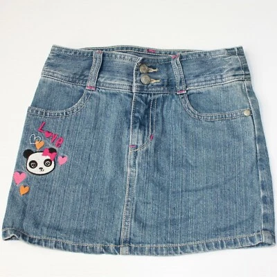 Gymboree Panda Academy Girl's Love Embroidered Hearts Jean Denim Skirt in size 4 - Image 1 of 3