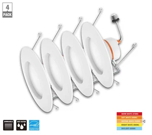 5"/6" Color Selectable 2700K-5000K Integrated LED Recessed Trim Light 4-Pack NEW - Picture 1 of 7