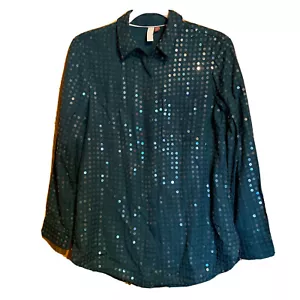 Camicia Pilcro Anthropologie donna XS verde paillettes bottoni colletto lux - Foto 1 di 5