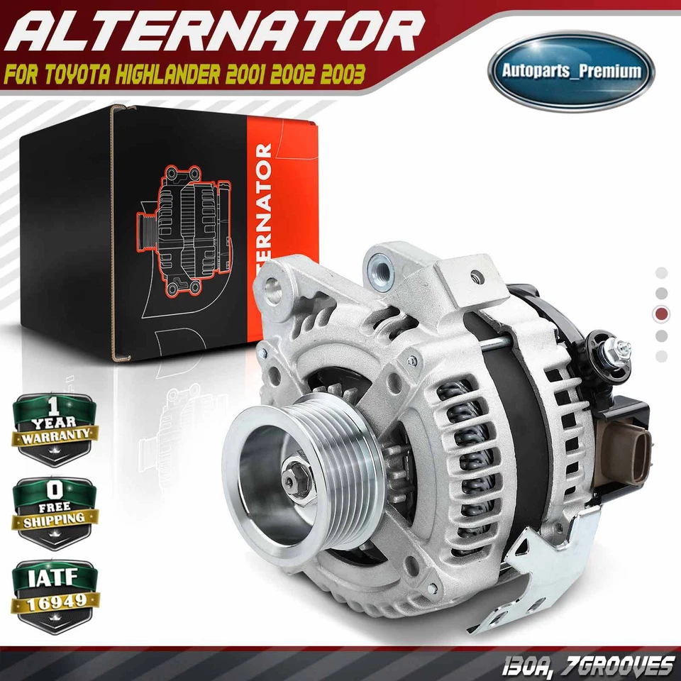 Alternador para Toyota Highlander 2001-2003 L4 2.4L 130A 12V CW polea de 7 ranuras Foto 1 de 4