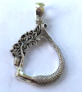 Mermaid Pendant with Long Hair 925 Silver Jewelry - Picture 1 of 4