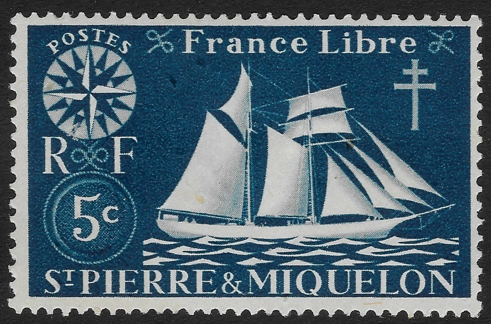 St Pierre and Miquelon 1942 5c Sailing Ship Mint Stamp  LBX) - Image 1 of 1