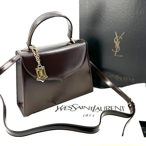 SAINT LAURENT (YSL) Borsa a mano Yves Saint Laurent tracolla 2 vie pelle marrone originale dal Giappone 0510