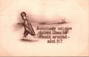 Somebody Mit New Clothes Likes to Walk Arounds Aint It? Dutch Kids Postcard - Picture 1 of 2