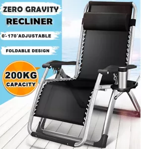 Folding Zero Gravity Deck Chair Sun Lounge Beach Garden Outdoor Recliner Camping - Picture 1 of 16