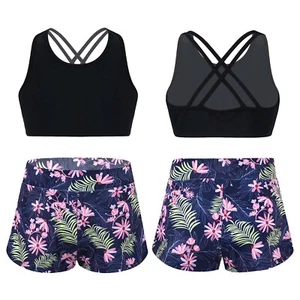 Kids Girls Tracksuits Suit Swimwear Sport Swimsuits Spaghetti Straps Shorts Set - Picture 1 of 48