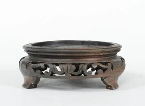 For 3 1/8" Vase Bowl 4 1/2" Vintage / Antique Chinese Carved Wood Stand 3 Legs - Bild 1 von 12