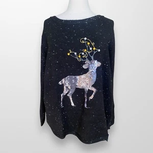 Karen Scott Size 3X Sweater Black Sequin Reindeer Holiday Lightweight NEW - Picture 1 of 6