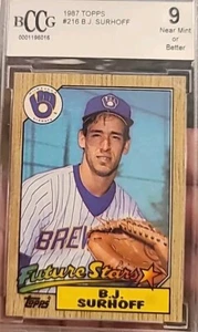1987 Topps B.J. SURHOFF FUTURE STARS 216 GRADED BCCG 9 MINT #216 BREWERS - Bild 1 von 3
