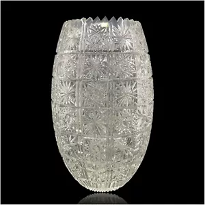 Cut Crystal Vase 12" Flowers Stars Made in Turkey Sawtooth Rim EV502 - Picture 1 of 8
