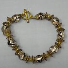 Glass Bead Bracelet Brown Swirl Copper Glitter Gold Tone End Caps Toggle 6.75"