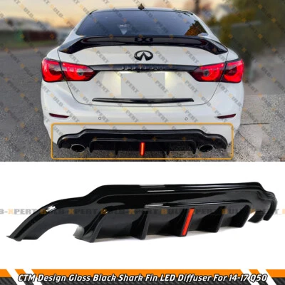 GLOSSY BLACK REAR BUMPER DIFFUSER W/ V2 LED BRAKE LIGHT FOR 2014-17 INFINITI Q50 - Image 1 of 4