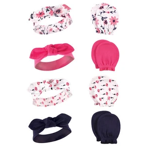 Hudson Baby Cotton Headband and Scratch Mitten Set, Botanical, 0-6 Months - Picture 1 of 6