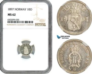 AH719, Norway, Oscar II, 10 Øre 1897, Kongsberg Mint, Silver, NGC MS62 - Picture 1 of 1