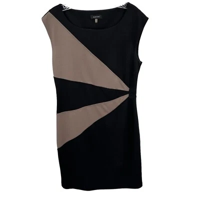 Spense Sheath Dress 10 Black Tan  Knit  Lined Stretch Midi Sleeveless Zip Pencil - Image 1 of 4