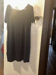 T-shirt donna abito nero tinta unita manica corta scollo a scoop pullover super morbido - Foto 1 di 3