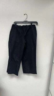 lauren ralph lauren woman wid-leg cropped linen pants PM navy elastic waist  - Image 1 of 4