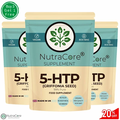 NUTRA CORE 5HTP 600mg Kapseln Hoch Stärke Griffonia Seed- Stimmung, Serotonin, Schlaf, Used
