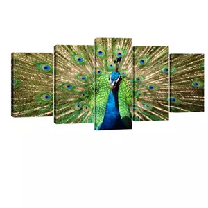 Painting Canvas Print Wall Art Home Office Decor Green Peacock Photo Pic Framed - Picture 1 of 11