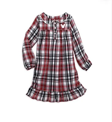Disney Parks Mickey Mouse Christmas Holiday Plaid Flannel Night Gown Girls 7/8 - Image 1 of 4