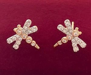 Design Libelle Ohrringe Ohrstecker Zirkonia Kristalle 750er Gold 18K vergoldet - Bild 1 von 8